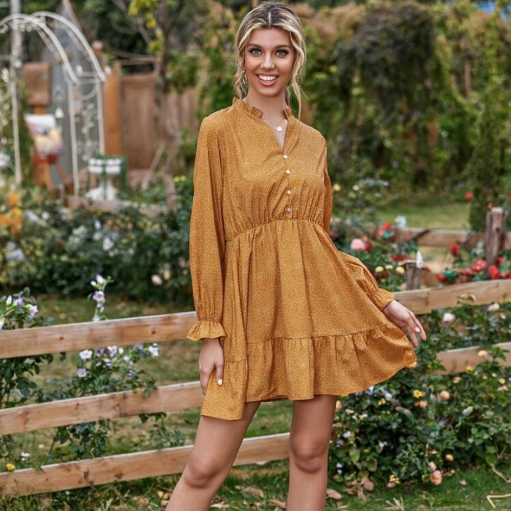 Mustard Polkadot Dress - Picture 5 of 13